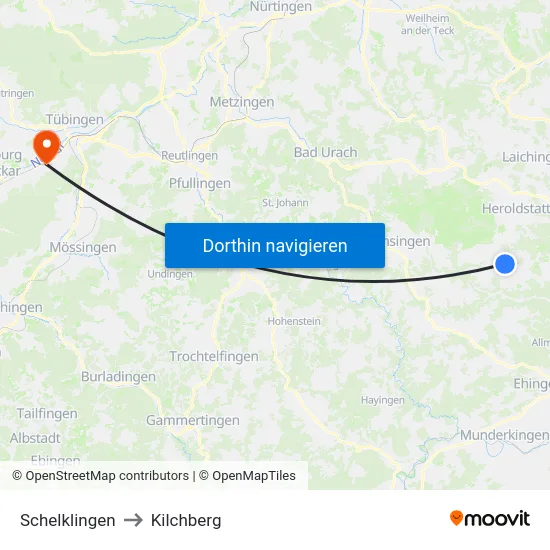 Schelklingen to Kilchberg map