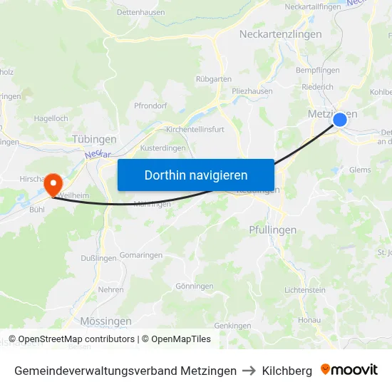 Gemeindeverwaltungsverband Metzingen to Kilchberg map