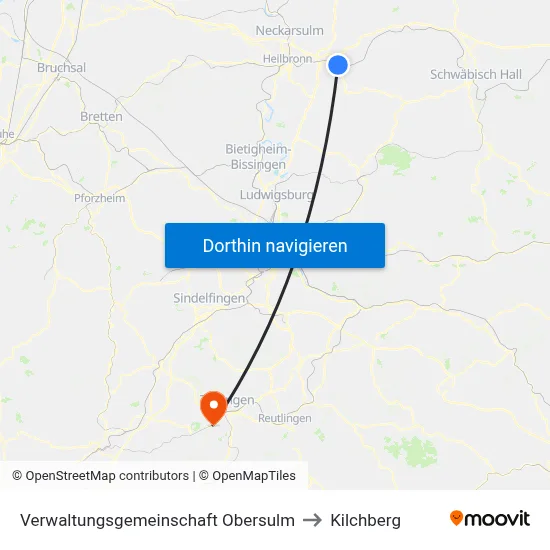 Verwaltungsgemeinschaft Obersulm to Kilchberg map