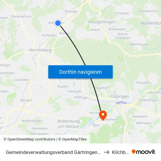 Gemeindeverwaltungsverband Gärtringen/Ehningen to Kilchberg map