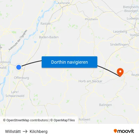 Willstätt to Kilchberg map