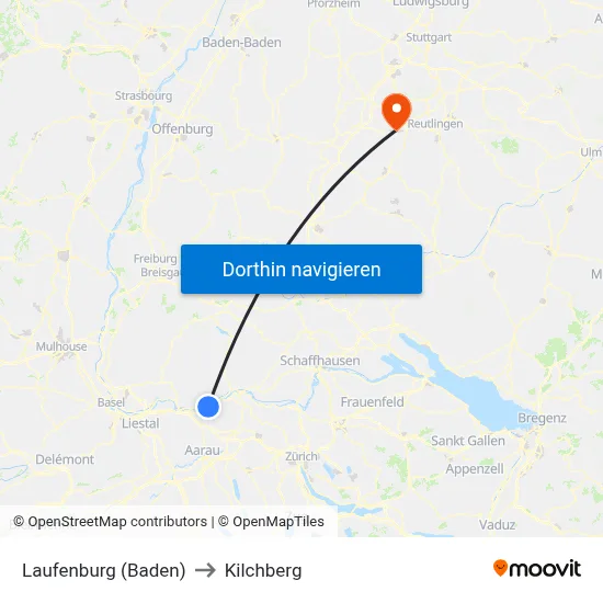Laufenburg (Baden) to Kilchberg map