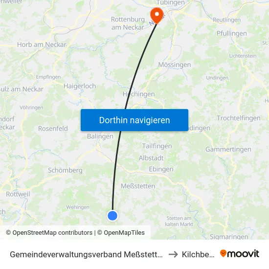 Gemeindeverwaltungsverband Meßstetten to Kilchberg map