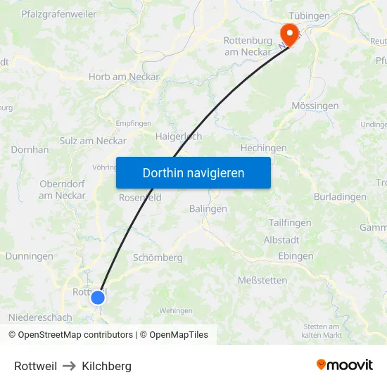 Rottweil to Kilchberg map
