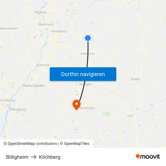 Billigheim to Kilchberg map