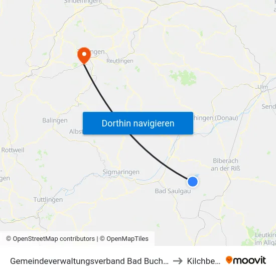 Gemeindeverwaltungsverband Bad Buchau to Kilchberg map