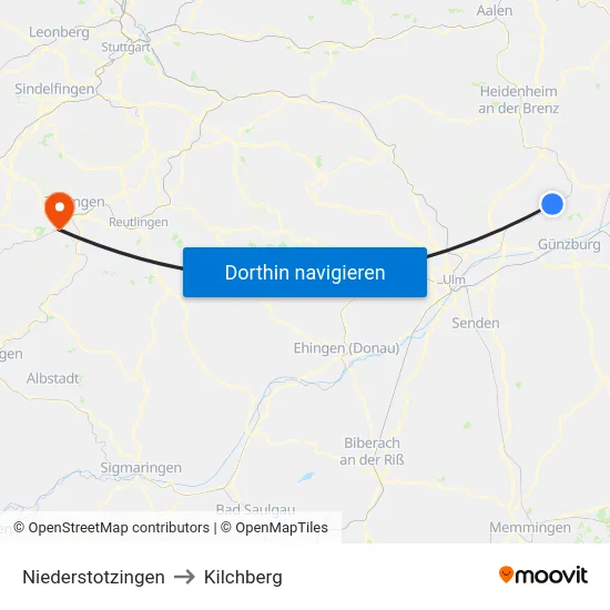 Niederstotzingen to Kilchberg map