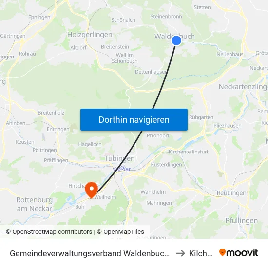 Gemeindeverwaltungsverband Waldenbuch/Steinenbronn to Kilchberg map