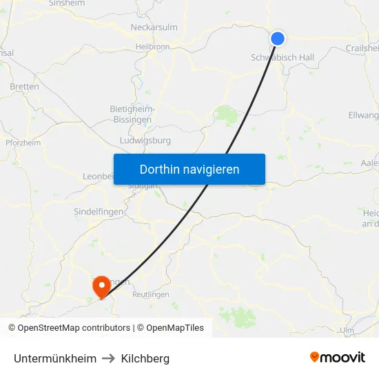 Untermünkheim to Kilchberg map