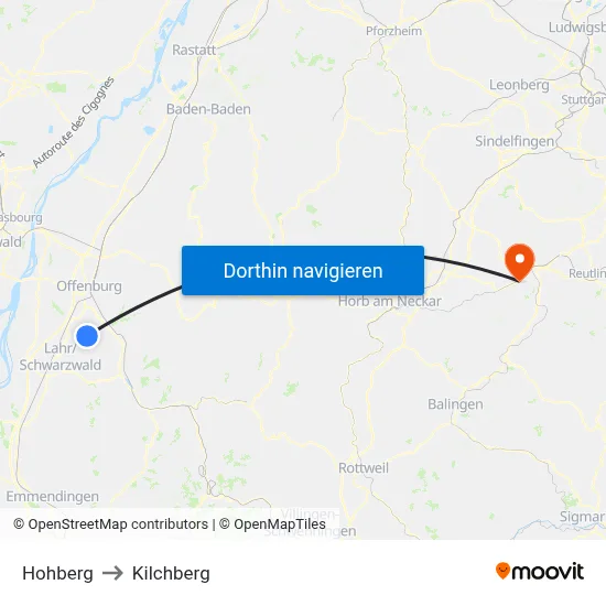 Hohberg to Kilchberg map