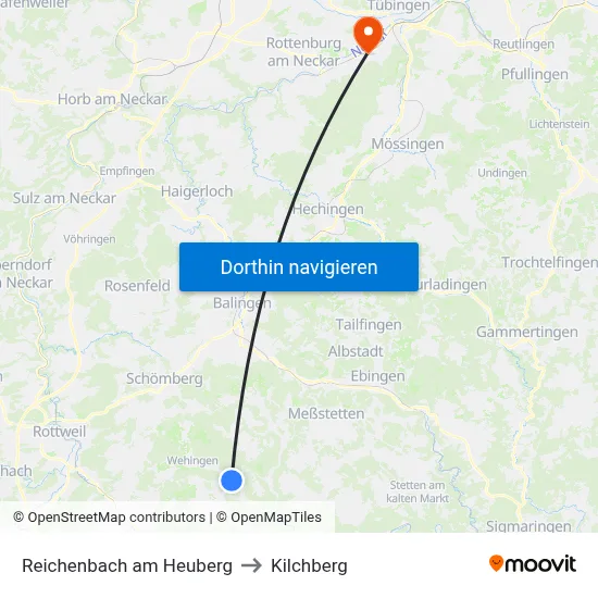 Reichenbach am Heuberg to Kilchberg map