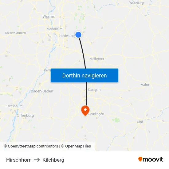 Hirschhorn to Kilchberg map