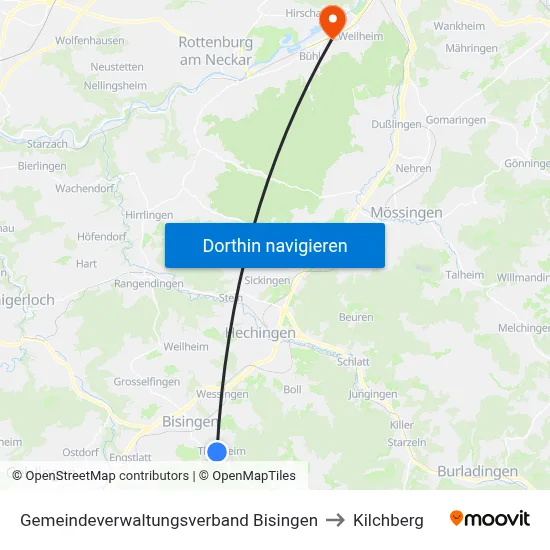 Gemeindeverwaltungsverband Bisingen to Kilchberg map