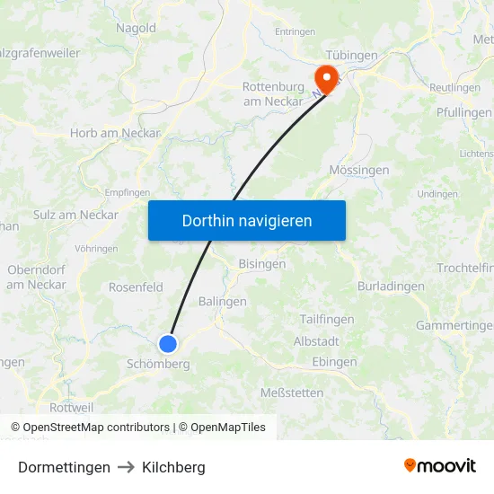 Dormettingen to Kilchberg map