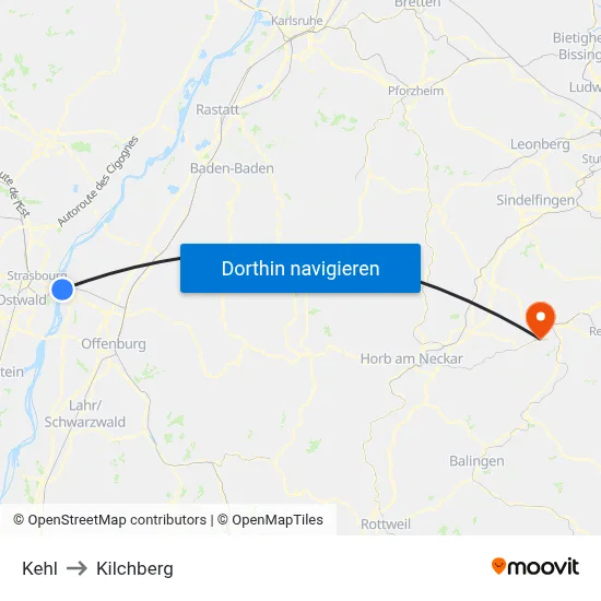 Kehl to Kilchberg map