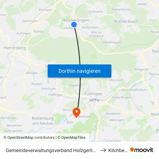 Gemeindeverwaltungsverband Holzgerlingen to Kilchberg map
