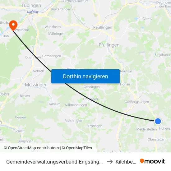 Gemeindeverwaltungsverband Engstingen to Kilchberg map