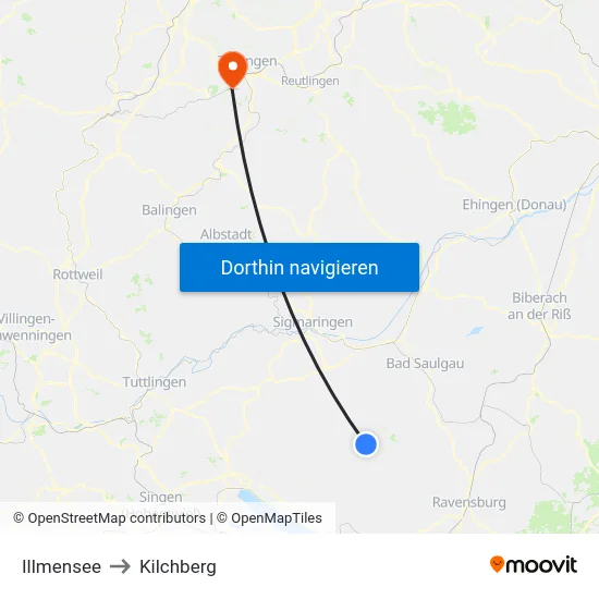Illmensee to Kilchberg map