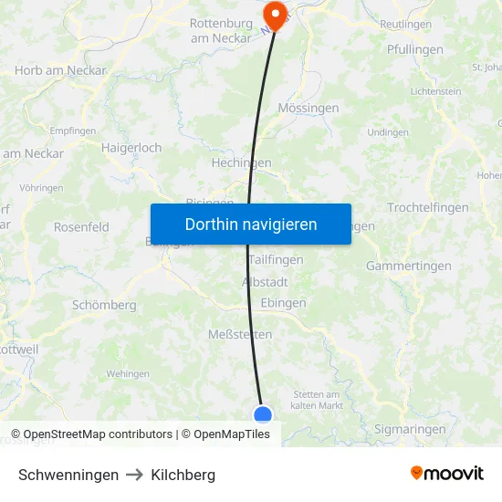 Schwenningen to Kilchberg map