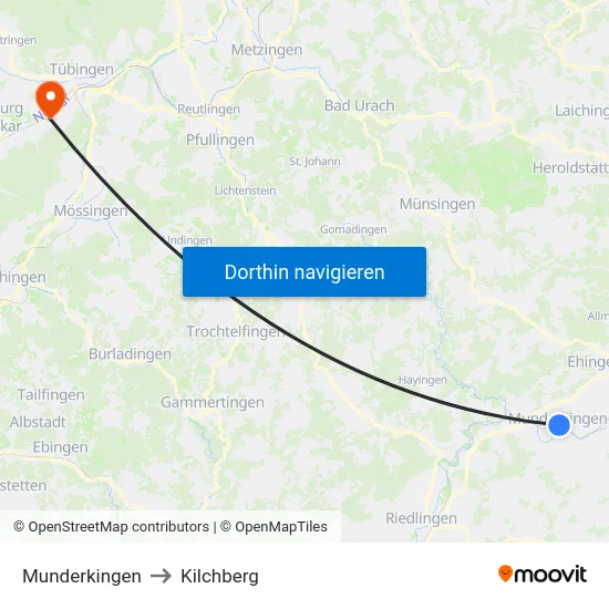 Munderkingen to Kilchberg map