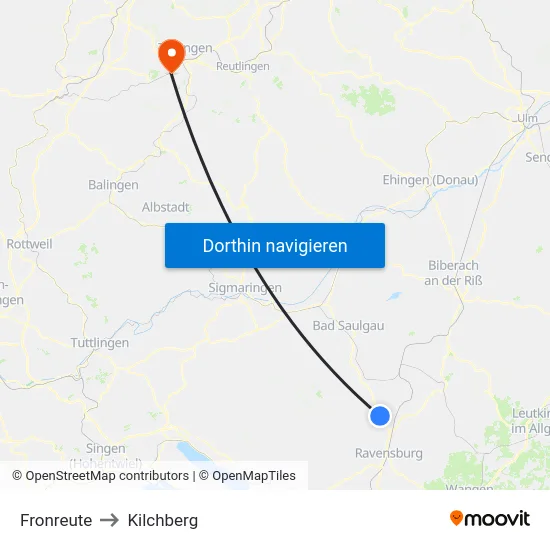 Fronreute to Kilchberg map