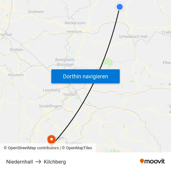 Niedernhall to Kilchberg map