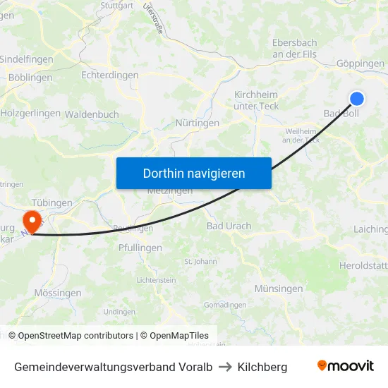 Gemeindeverwaltungsverband Voralb to Kilchberg map