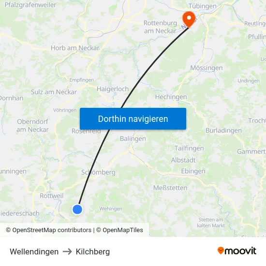 Wellendingen to Kilchberg map