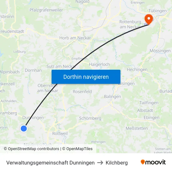 Verwaltungsgemeinschaft Dunningen to Kilchberg map