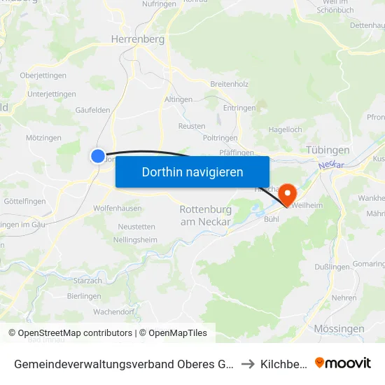 Gemeindeverwaltungsverband Oberes Gäu to Kilchberg map