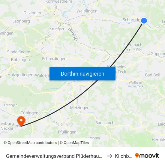 Gemeindeverwaltungsverband Plüderhausen-Urbach to Kilchberg map