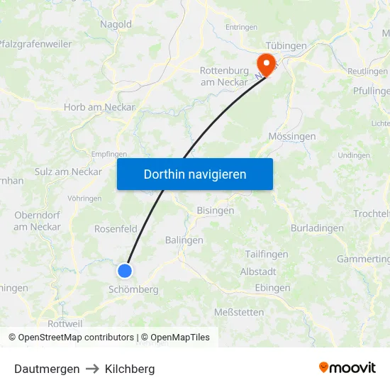 Dautmergen to Kilchberg map