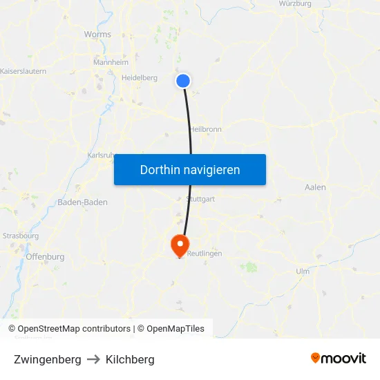 Zwingenberg to Kilchberg map