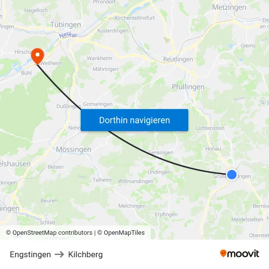 Engstingen to Kilchberg map