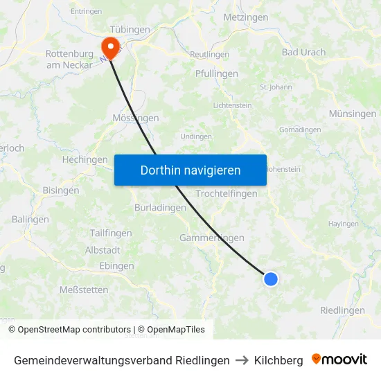 Gemeindeverwaltungsverband Riedlingen to Kilchberg map
