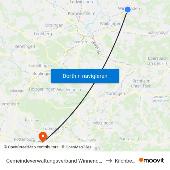 Gemeindeverwaltungsverband Winnenden to Kilchberg map
