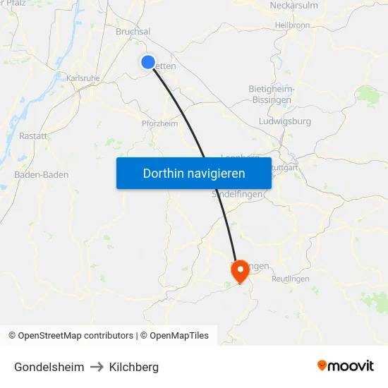 Gondelsheim to Kilchberg map