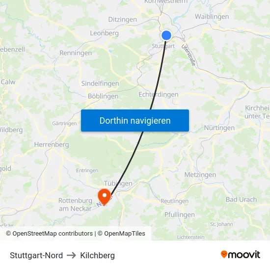Stuttgart-Nord to Kilchberg map