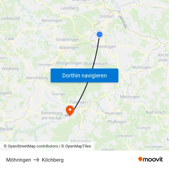Möhringen to Kilchberg map