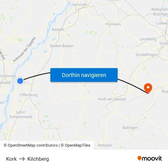 Kork to Kilchberg map