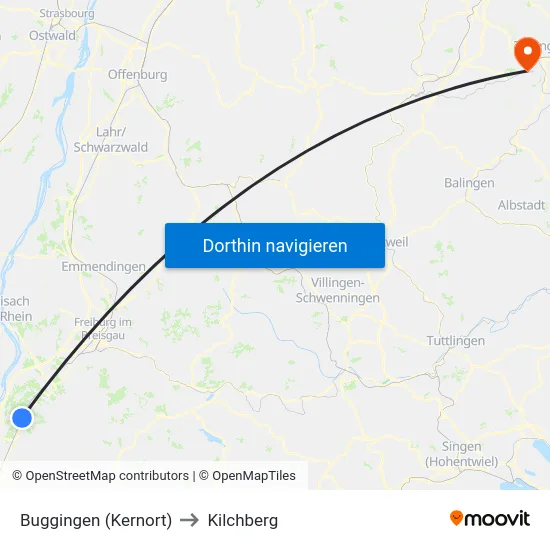 Buggingen (Kernort) to Kilchberg map