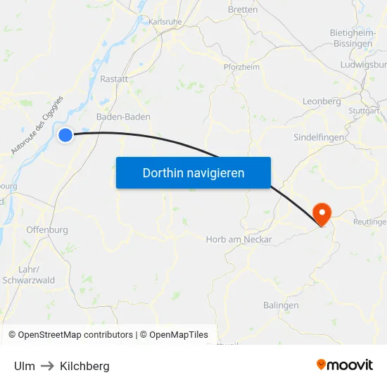Ulm to Kilchberg map