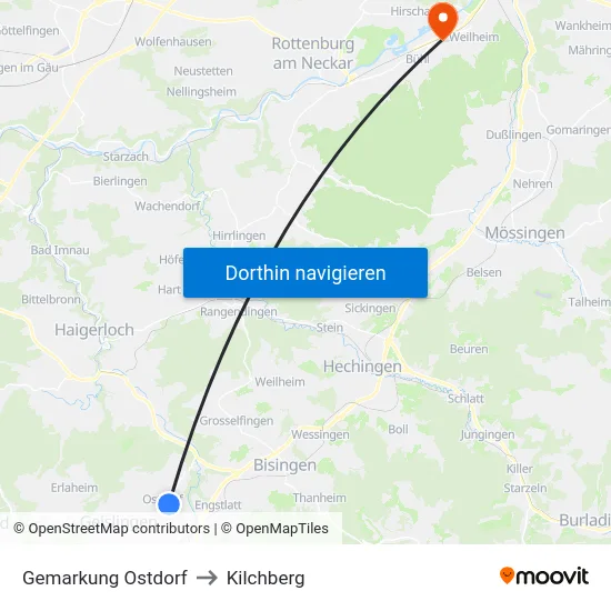 Gemarkung Ostdorf to Kilchberg map