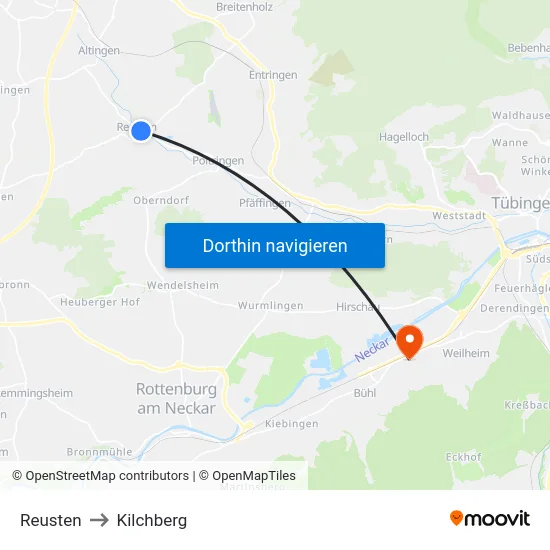 Reusten to Kilchberg map