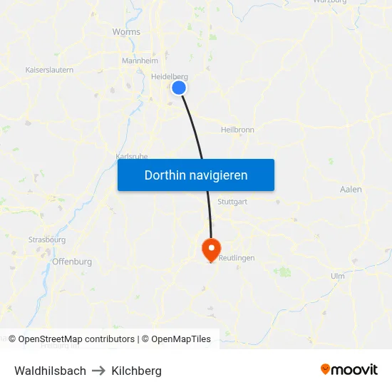 Waldhilsbach to Kilchberg map