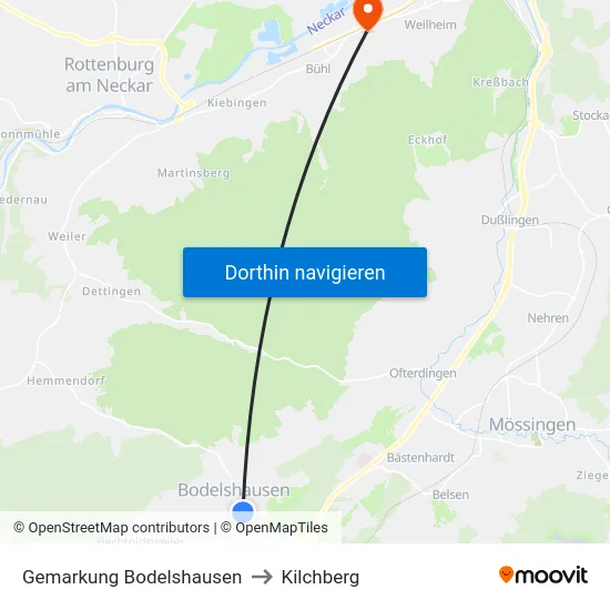 Gemarkung Bodelshausen to Kilchberg map