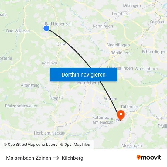 Maisenbach-Zainen to Kilchberg map