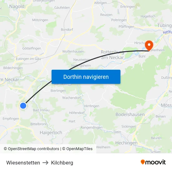 Wiesenstetten to Kilchberg map