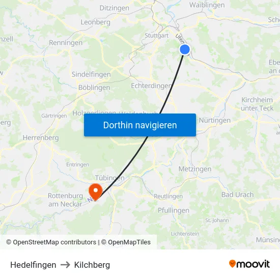 Hedelfingen to Kilchberg map