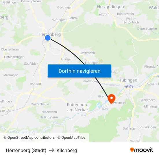 Herrenberg (Stadt) to Kilchberg map